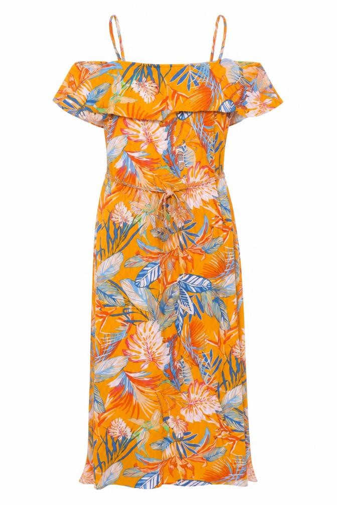 Oasis Womens Orange Floral Viscose Maxi Size 12 Off the Shoulder