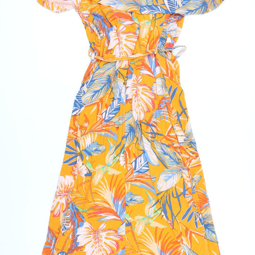 Oasis Womens Orange Floral Viscose Maxi Size 12 Off the Shoulder