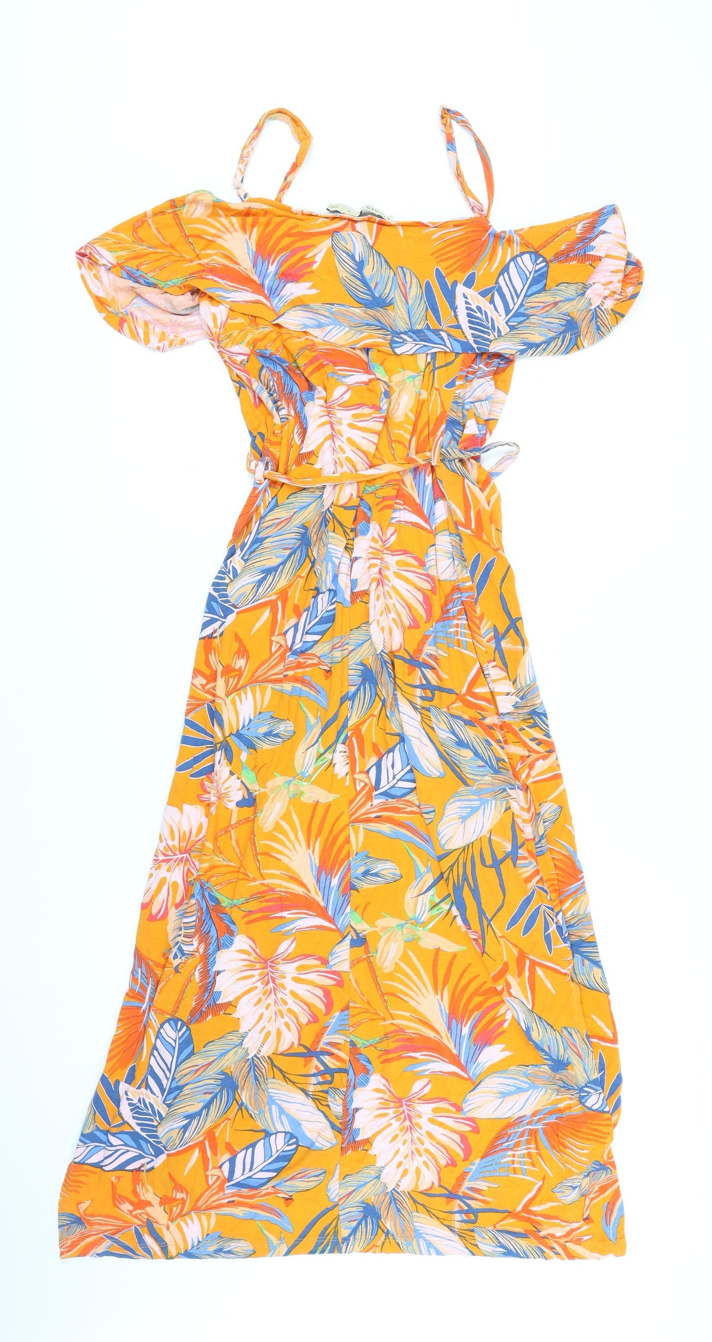 Oasis Womens Orange Floral Viscose Maxi Size 12 Off the Shoulder