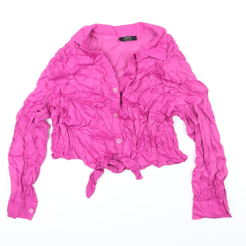 Berksha Womens Pink Viscose Cropped Blouse Size L Collared