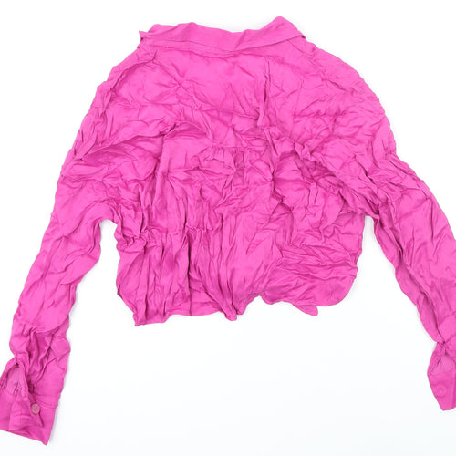Berksha Womens Pink Viscose Cropped Blouse Size L Collared