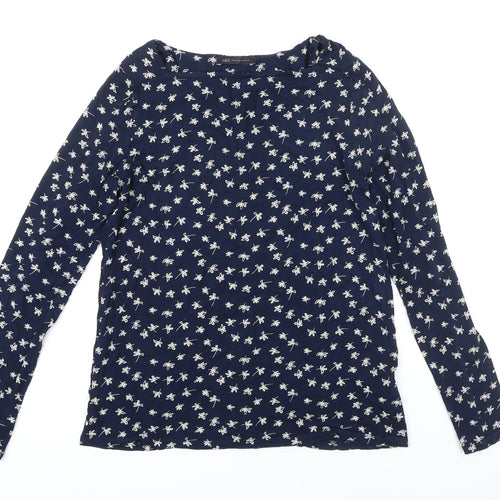 M&S Womens Blue Floral Viscose Basic Blouse Size 12 Boat Neck