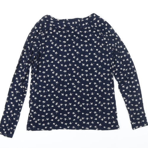 M&S Womens Blue Floral Viscose Basic Blouse Size 12 Boat Neck