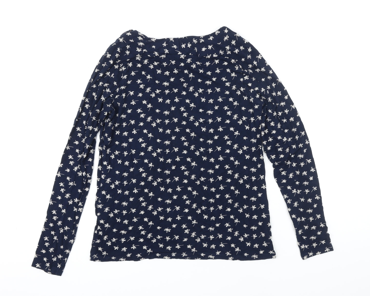 M&S Womens Blue Floral Viscose Basic Blouse Size 12 Boat Neck