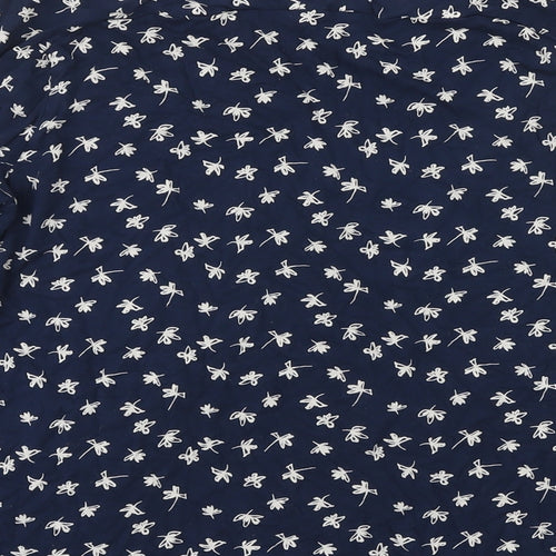 M&S Womens Blue Floral Viscose Basic Blouse Size 12 Boat Neck