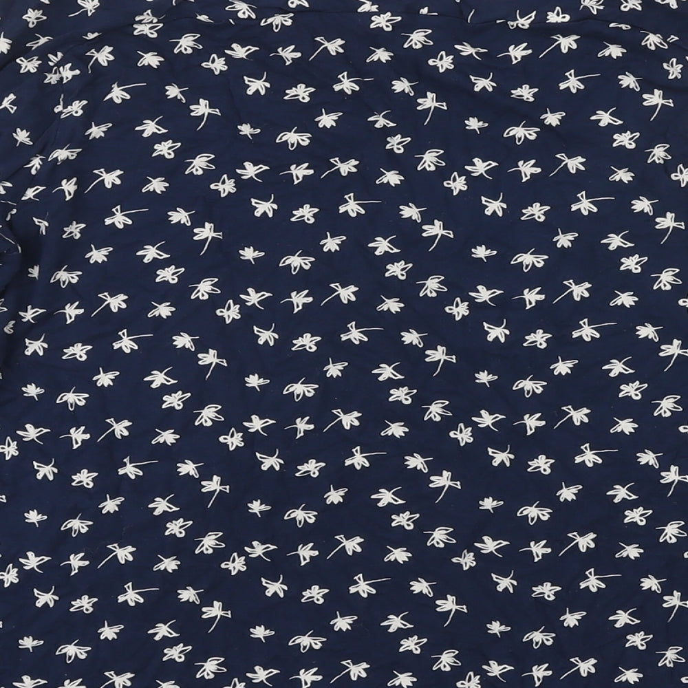 M&S Womens Blue Floral Viscose Basic Blouse Size 12 Boat Neck