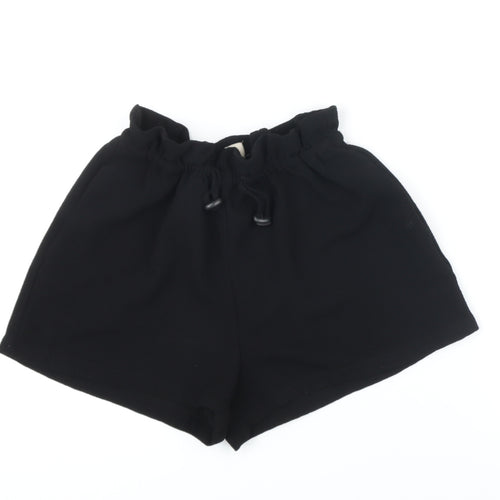 Pull&Bear Womens Black 100% Polyester Basic Shorts Size M Regular Drawstring - Elasticated waist