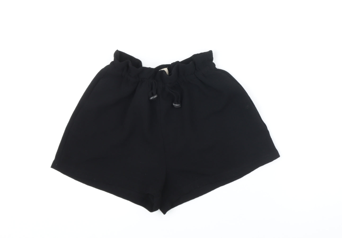 Pull&Bear Womens Black 100% Polyester Basic Shorts Size M Regular Drawstring - Elasticated waist