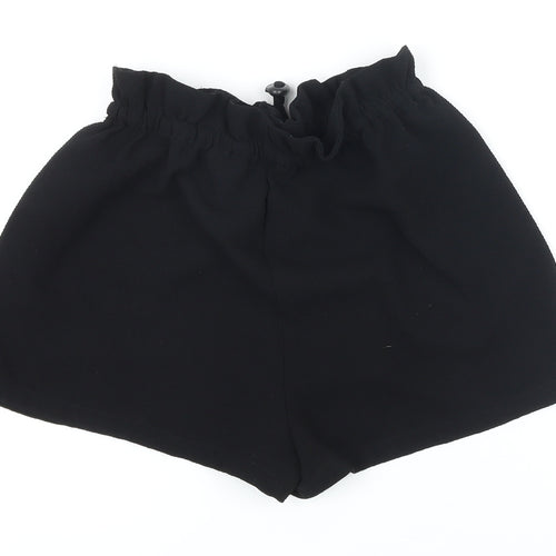 Pull&Bear Womens Black 100% Polyester Basic Shorts Size M Regular Drawstring - Elasticated waist