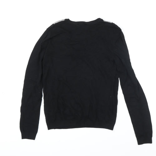 Warehouse Womens Black Round Neck Viscose Pullover Jumper Size 14