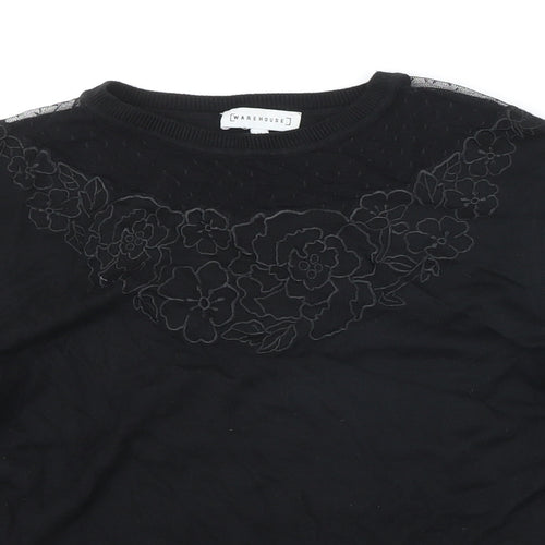 Warehouse Womens Black Round Neck Viscose Pullover Jumper Size 14