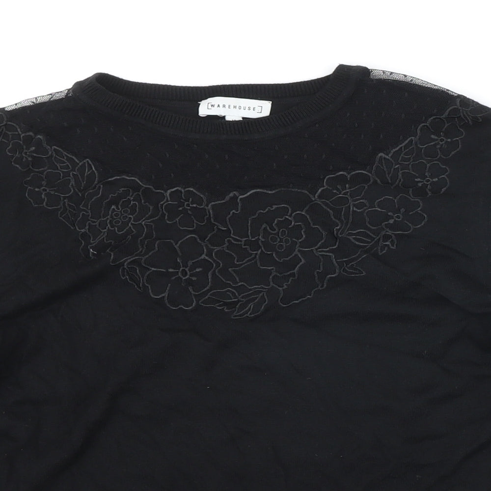 Warehouse Womens Black Round Neck Viscose Pullover Jumper Size 14