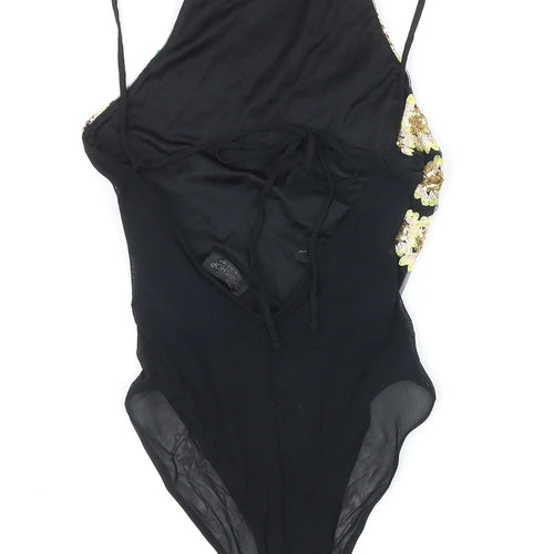 Topshop Womens Black Floral 100% Polyester Bodysuit One-Piece Size 8 Snap - Sequin detail