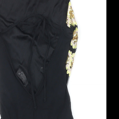 Topshop Womens Black Floral 100% Polyester Bodysuit One-Piece Size 8 Snap - Sequin detail