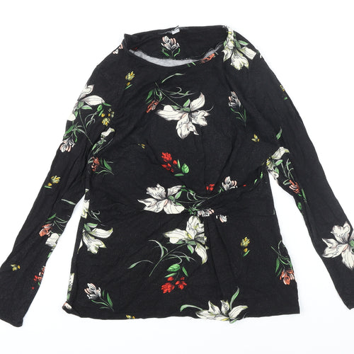 Dorothy Perkins Womens Black Floral Viscose Basic Blouse Size 12 Round Neck