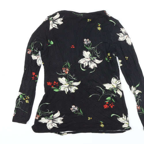 Dorothy Perkins Womens Black Floral Viscose Basic Blouse Size 12 Round Neck