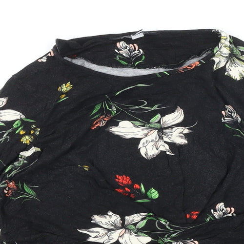 Dorothy Perkins Womens Black Floral Viscose Basic Blouse Size 12 Round Neck