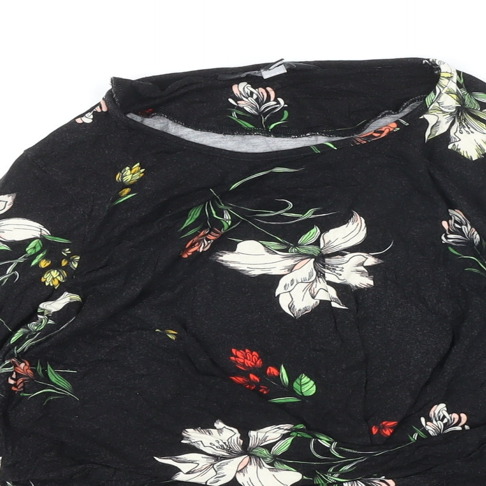 Dorothy Perkins Womens Black Floral Viscose Basic Blouse Size 12 Round Neck