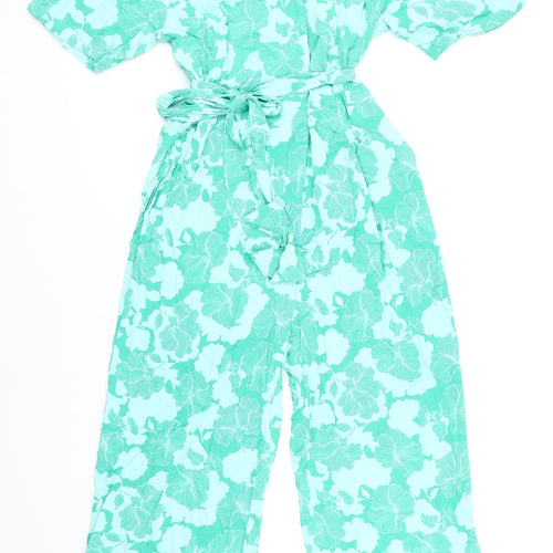 Autograph Womens Green Floral Viscose Jumpsuit One-Piece Size 12 L25 in Button