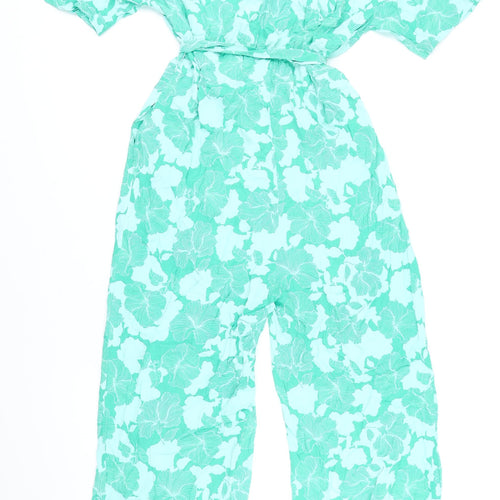 Autograph Womens Green Floral Viscose Jumpsuit One-Piece Size 12 L25 in Button