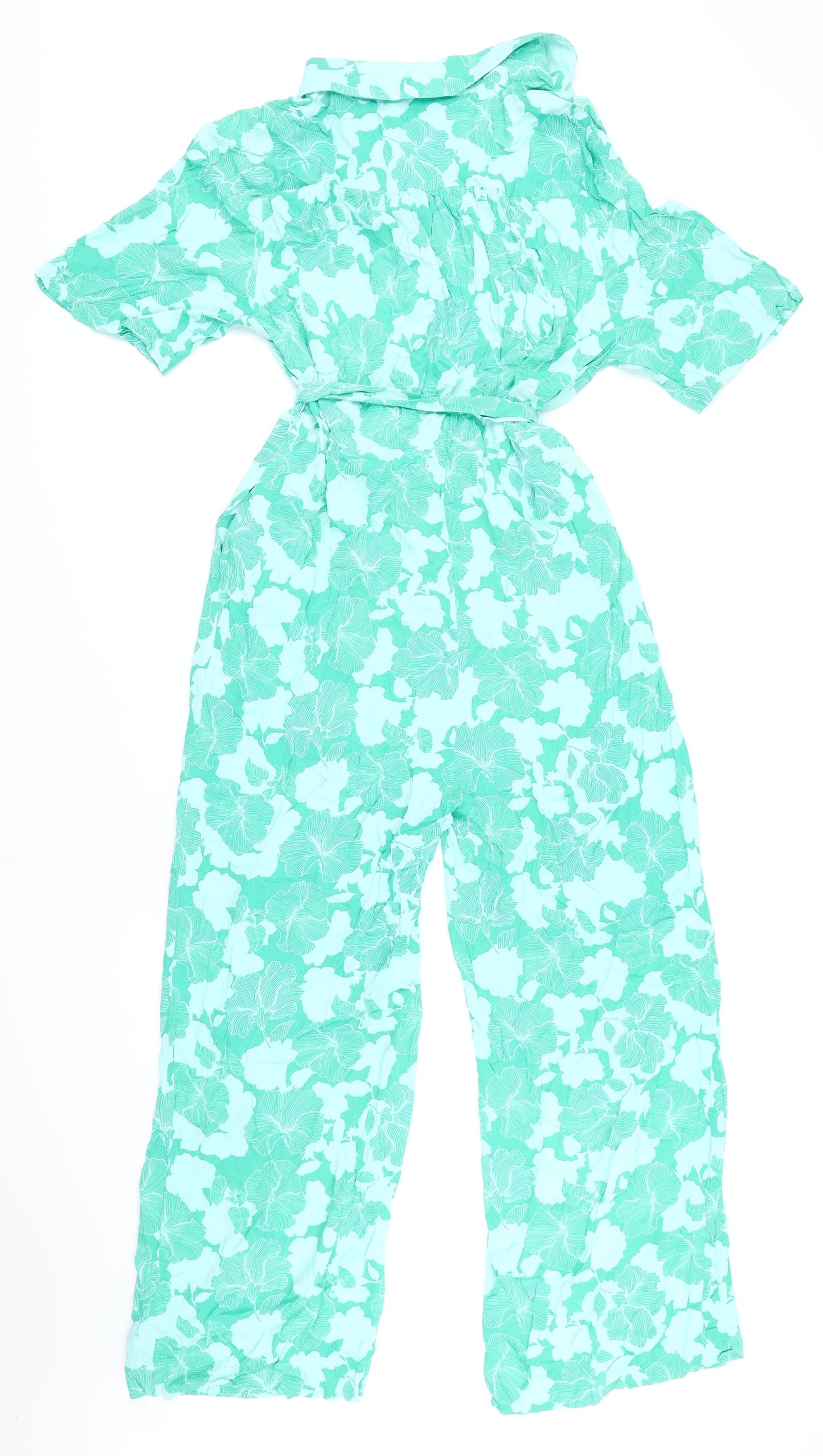 Autograph Womens Green Floral Viscose Jumpsuit One-Piece Size 12 L25 in Button