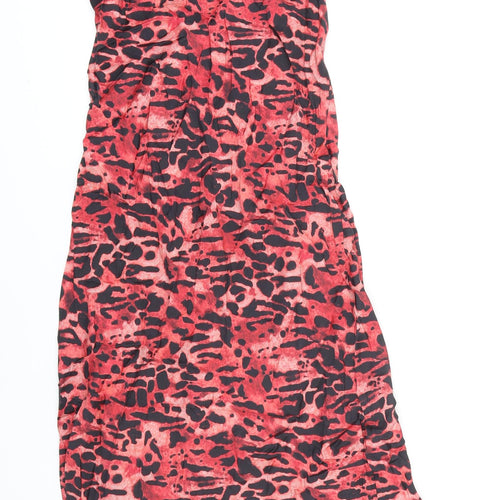 AllSaints Womens Multicoloured Animal Print Viscose Slip Dress Size M Boat Neck