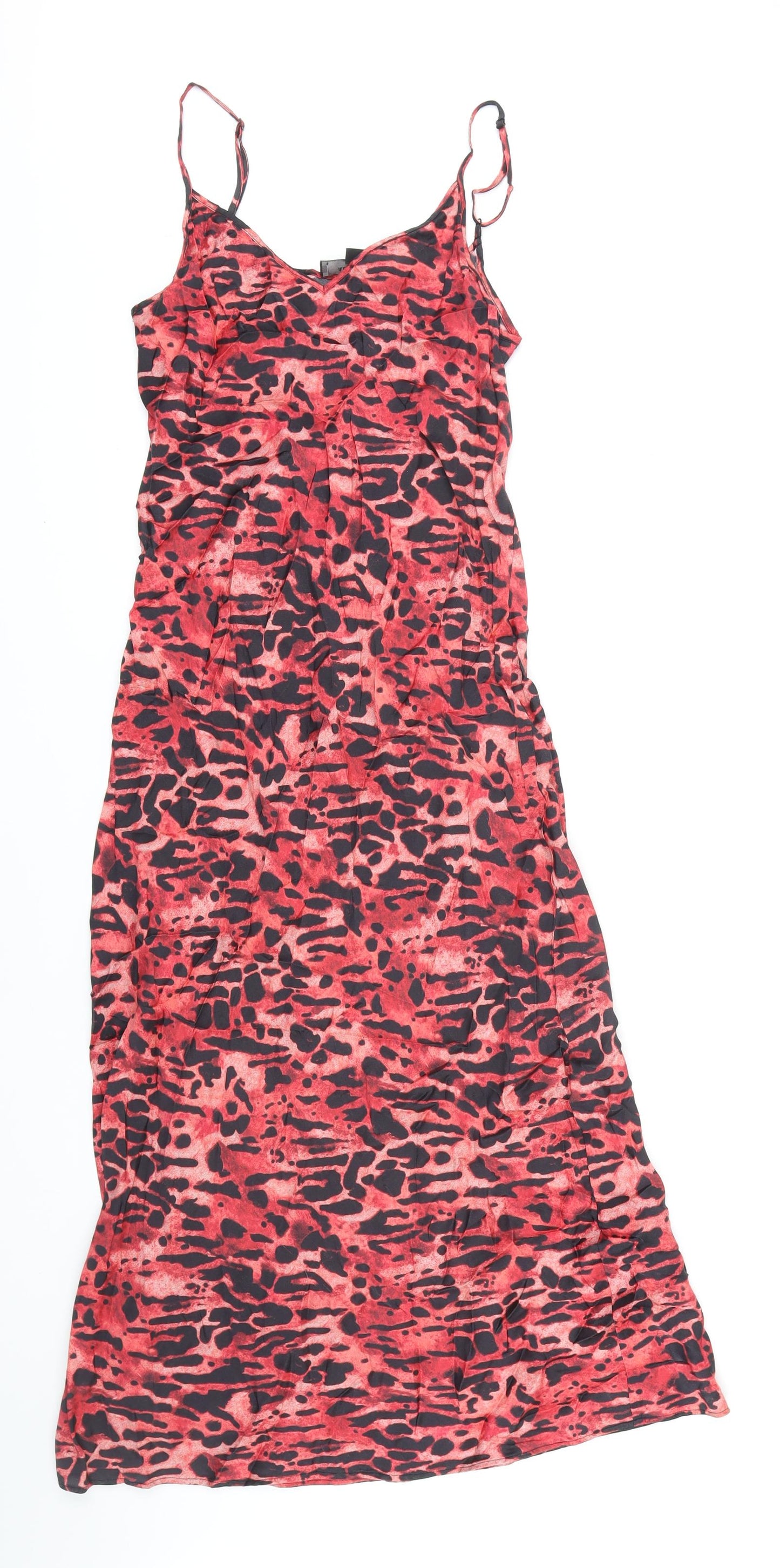 AllSaints Womens Multicoloured Animal Print Viscose Slip Dress Size M Boat Neck