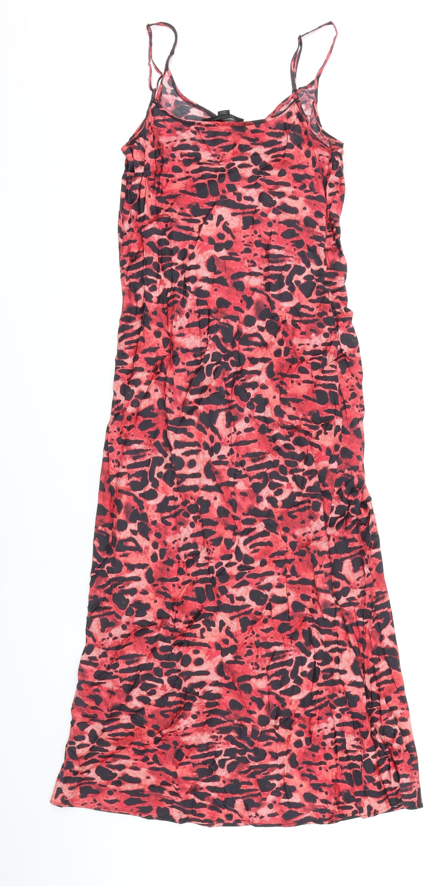 AllSaints Womens Multicoloured Animal Print Viscose Slip Dress Size M Boat Neck