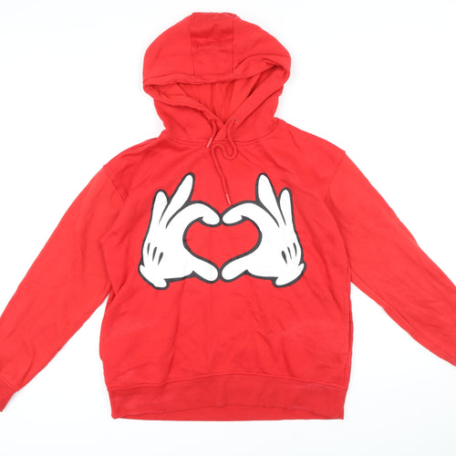 Disney Womens Red Polyester Blend Pullover Hoodie Size 10 Drawstring - Heart
