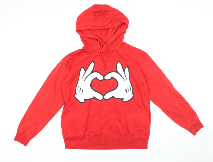 Disney Womens Red Polyester Blend Pullover Hoodie Size 10 Drawstring - Heart