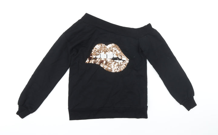 Lipsy Womens Black Polyester Pullover Sweatshirt Size S
