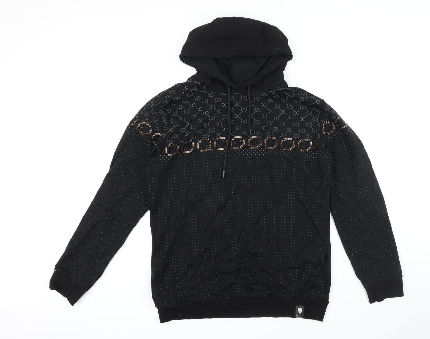 David & Gerenzo Mens Black Geometric Polyester Pullover Hoodie Size XL
