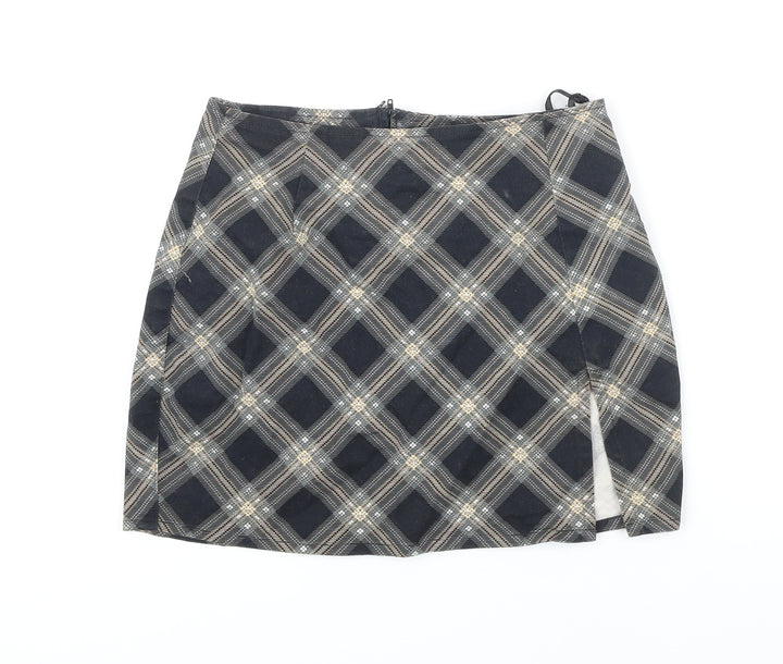 Motel Womens Ivory Check Cotton Mini Skirt Size XS Zip