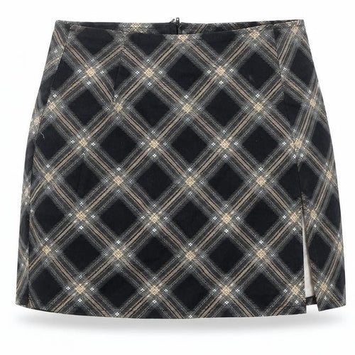 Motel Womens Ivory Check Cotton Mini Skirt Size XS Zip