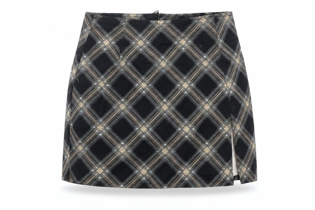 Motel Womens Ivory Check Cotton Mini Skirt Size XS Zip