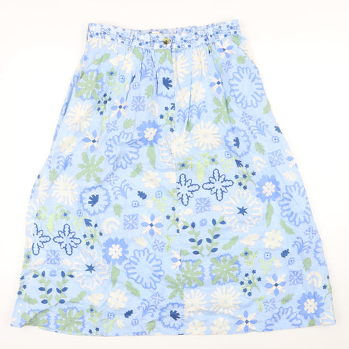 White Stuff Womens Blue Floral Linen A-Line Skirt Size 12 Button