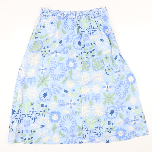 White Stuff Womens Blue Floral Linen A-Line Skirt Size 12 Button