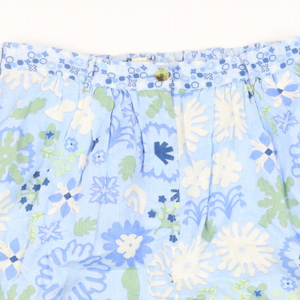 White Stuff Womens Blue Floral Linen A-Line Skirt Size 12 Button