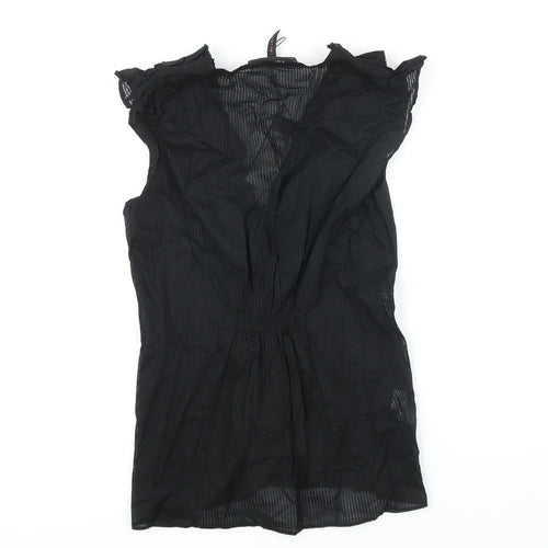 BCBGMAXAZRIA Womens Black 100% Cotton Tunic Blouse Size S V-Neck