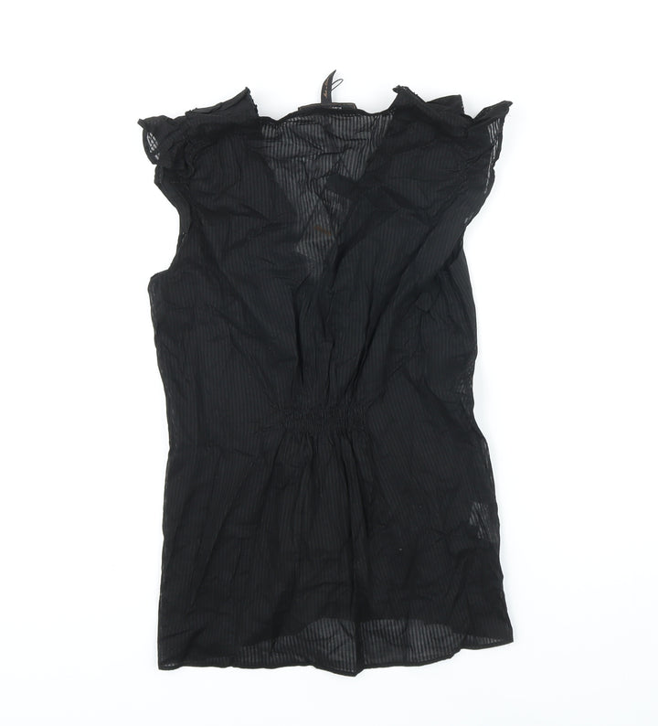 BCBGMAXAZRIA Womens Black 100% Cotton Tunic Blouse Size S V-Neck