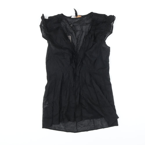 BCBGMAXAZRIA Womens Black 100% Cotton Tunic Blouse Size S V-Neck