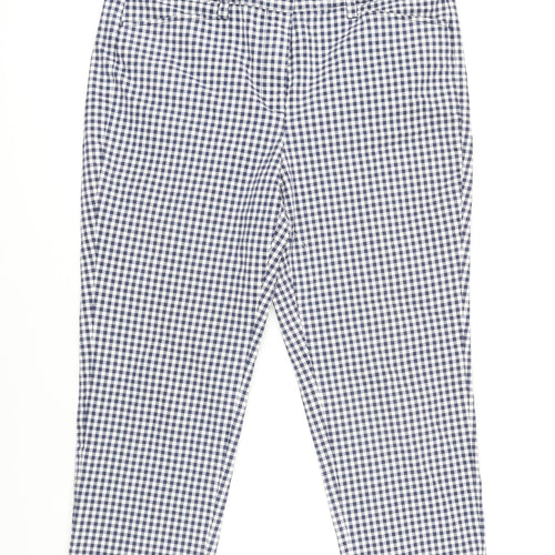 Lands End Womens Blue Check Cotton Cropped Trousers Size 12 L22 in Regular Zip