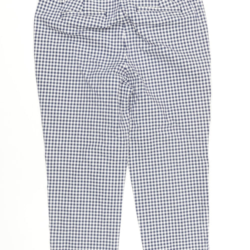 Lands End Womens Blue Check Cotton Cropped Trousers Size 12 L22 in Regular Zip