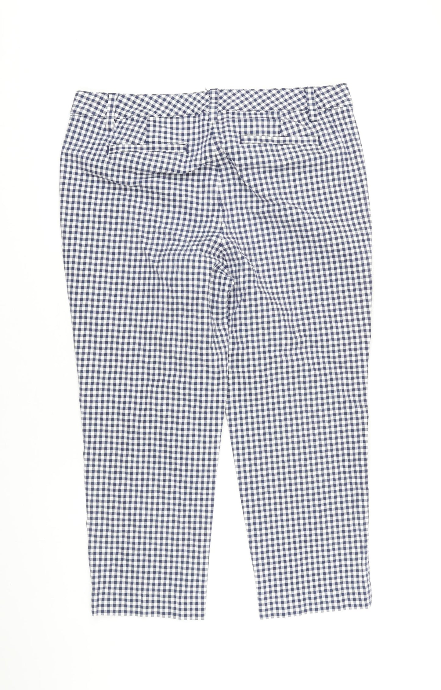 Lands End Womens Blue Check Cotton Cropped Trousers Size 12 L22 in Regular Zip