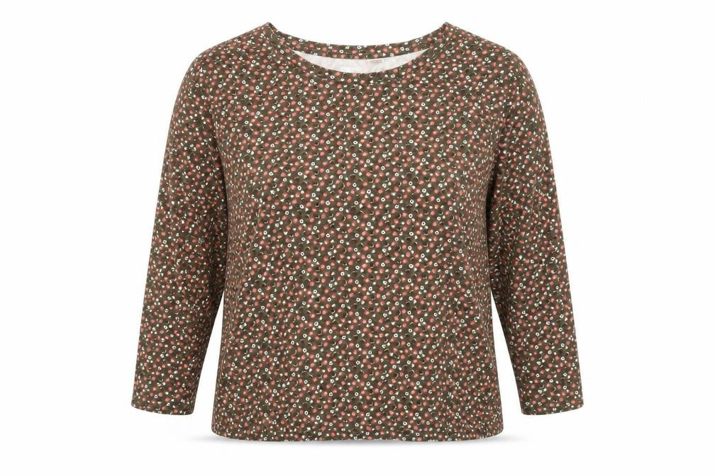 Lands End Womens Green Floral Polyester Jersey Blouse Size XL Scoop Neck
