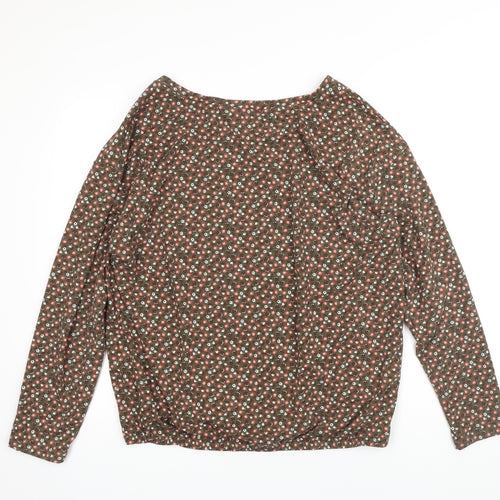 Lands End Womens Green Floral Polyester Jersey Blouse Size XL Scoop Neck