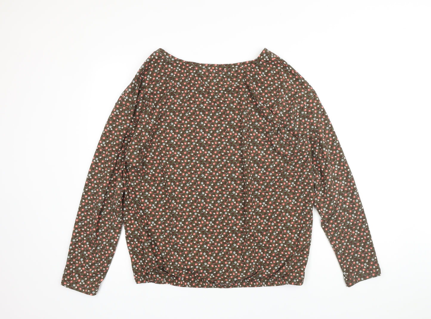 Lands End Womens Green Floral Polyester Jersey Blouse Size XL Scoop Neck