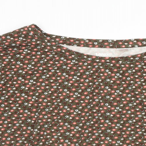 Lands End Womens Green Floral Polyester Jersey Blouse Size XL Scoop Neck