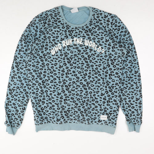 Colour Rebel Womens Blue Animal Print Cotton Pullover Sweatshirt Size L Pullover - Who run the world? Girls Leopard Print