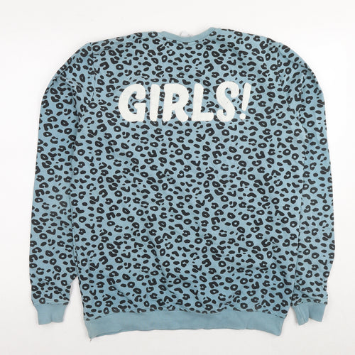Colour Rebel Womens Blue Animal Print Cotton Pullover Sweatshirt Size L Pullover - Who run the world? Girls Leopard Print